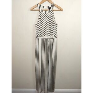 Ann Taylor Maxi Dress Sleeveless Ivory Black Rope Stripe